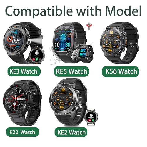 Lamshaw Compatible With Eigiis Ke3 Smartwatch Bands, 22Mm Silicone Replacement Wristbands Sport Strap With Metal Buckle Compatible With Ke2, Ke3, Ke5, Ke6, K22, K27, K55, K56, K57, Dm50, Hm09, I32, S35 Military Smart Watch thumb #1