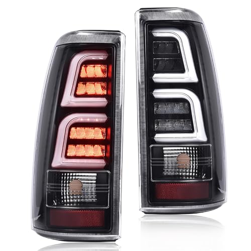DOTCOM LED Tail Lights Assembly w/light Bar Compatible With Chevy Silverado 1500 2500 & HD 1999-2002/Fit GMC Sierra 1500 2500 & HD 1999-2006 Rear Brake Lamps Clear Lens Black Housing Luces Traseras