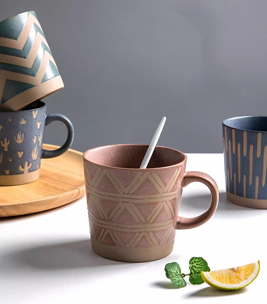 Filiżanki Do Kawy Filiżanka kawy o pojemności 11,8 uncji, kubek ceramiczny w stylu vintage z uchwytem, ​​kubki śniadaniowe i mleczne odpowiednie do torebek z herbatą Latte Cocoa(4pcs/B)