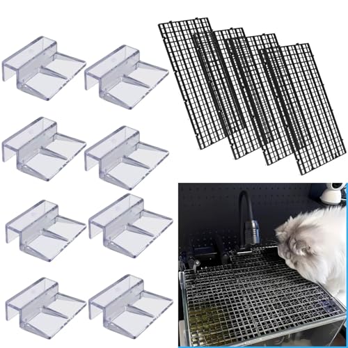 Image of VAYINATO Black Plastic Divider Panel Separator Grid Isolation Board and Aquarium Fish Tank Glass Clossing Top Lid Cover Support Clip Clamp (4 Egg Crate / 8 Acrylic Clear Clips Holder, 8mm)