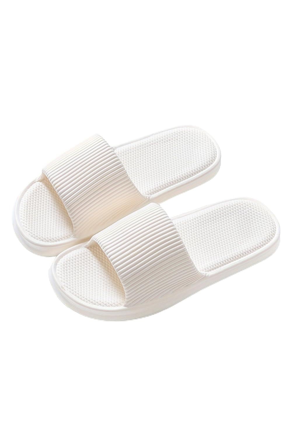 Women Bathroom Shower Slippers White Textured Thick Sole Soft EVA Home Slippers