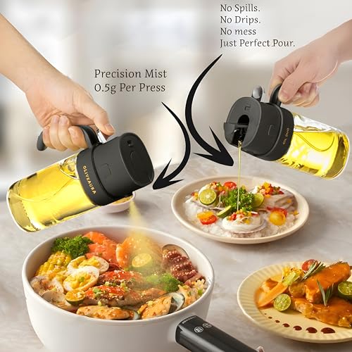 Oil Duo – 2-in-1 Oil Dispenser & Sprayer for Cooking, BBQ, and Air Fryer | 500ml BPA-Free Mister with Ultra-Fine Mist, Non-Slip Base, ml & Tbsp Scale, 13 Labels (Dark Grey) - Image 3