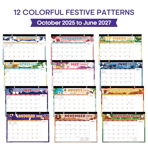 Image of Desk Calendar 2026-2027, 21-Month Calendar Runs Unitl June 2027, Large 17 inch x 12 inch Monthly Desktop & Wall Calendar for Home & Office - Watercolor Festival
