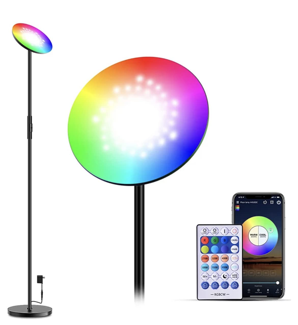 BEL AIR HOME - Lámpara de Pie LED RGB + CTT SMART con Control de APP Compatible con Alexa y Google Assistant - Luz Regulable para Salón, Lectura y Decoración (NEGRO)