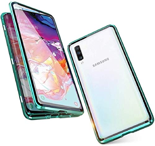 Funda para Samsung Galaxy A90 5G Carcasa Magnética Adsorción Funda Metal Bumper Cubierta Estuche 360 Grados Full Body Protección Caja Antes y Trasera Transparente Vidrio Templado Flip Case,Verde