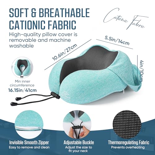 Image of SkytraxComf Travel Neck Pillow with Hood for Privacy on Long Flights | Memory Foam | Airplane Sleep | Safety-Tested Materials | Extra Large Hood | Chin Support | Earplugs | Washable Cover