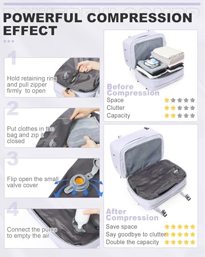Vacuum Seal Backpack with Air Pump Expandable Vacuum Compression Backpack Airback Vacpack Laptop Backpack Flight Approved Space Saver Bags Storage with Vacuum Seal System Carry-On Luggage Purple4