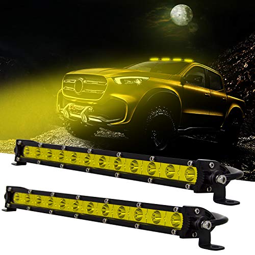 Willpower 13 pulgadas 60W LED ámbar de una sola fila barra de luces spot flood combo luces de trabajo ultrafinas con soporte de montaje para camión todoterreno SUV ATTV UTV- 2 piezas