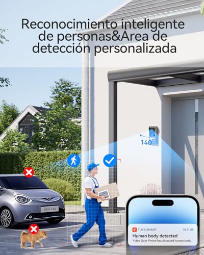 TMEZON Videoportero WiFi 2 Hilos,1080P Timbre Video Sistema Intercomunicador,Pantalla táctil IP de 7",Detección de Movimiento Humano,Desbloqueo por App/Tarjeta RFID,Grabación y reproducción,1 Familia - imagen 3