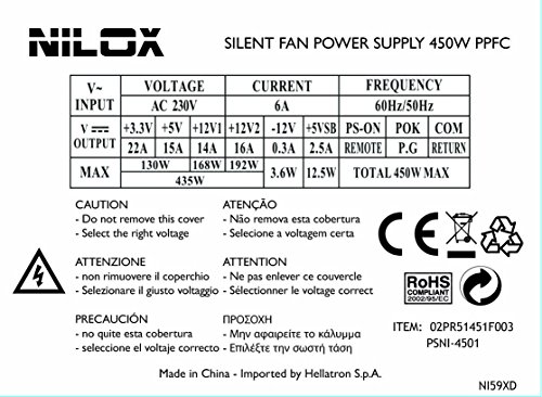 Alimentation PC Nilox PSNI-4501 argent pour le remplacement de bloc d'ordinateur bureautique