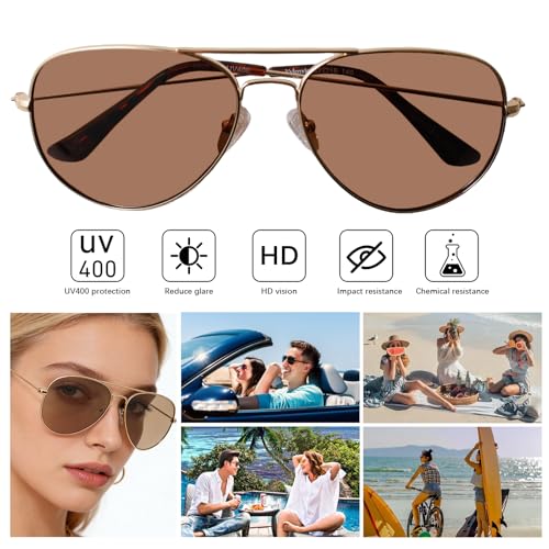Vylenxio Classic Oversized Aviator Sunglasses for Women Men, UV400 Metal Frame, Vintage Retro Style Pilot Shades, VY5803 — view 5