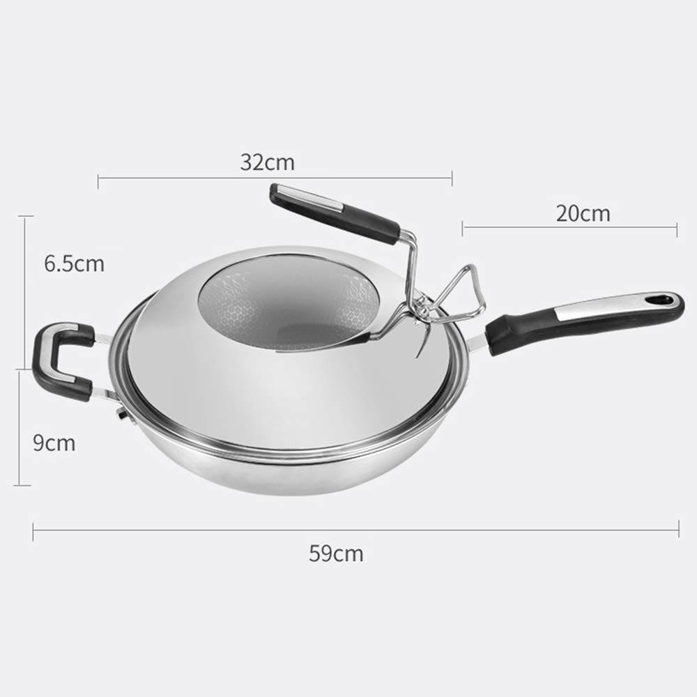 32 cm nieprzywierający wok indukcyjny ze stali nierdzewnej z pokrywą ze szkła hartowanego i antypoślizgowymi uchwytami