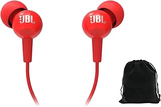 سماعات أذن سلكية C100SI مع ميكروفون من جي بي ال، تتضمن شنطة حمل (أحمر)
