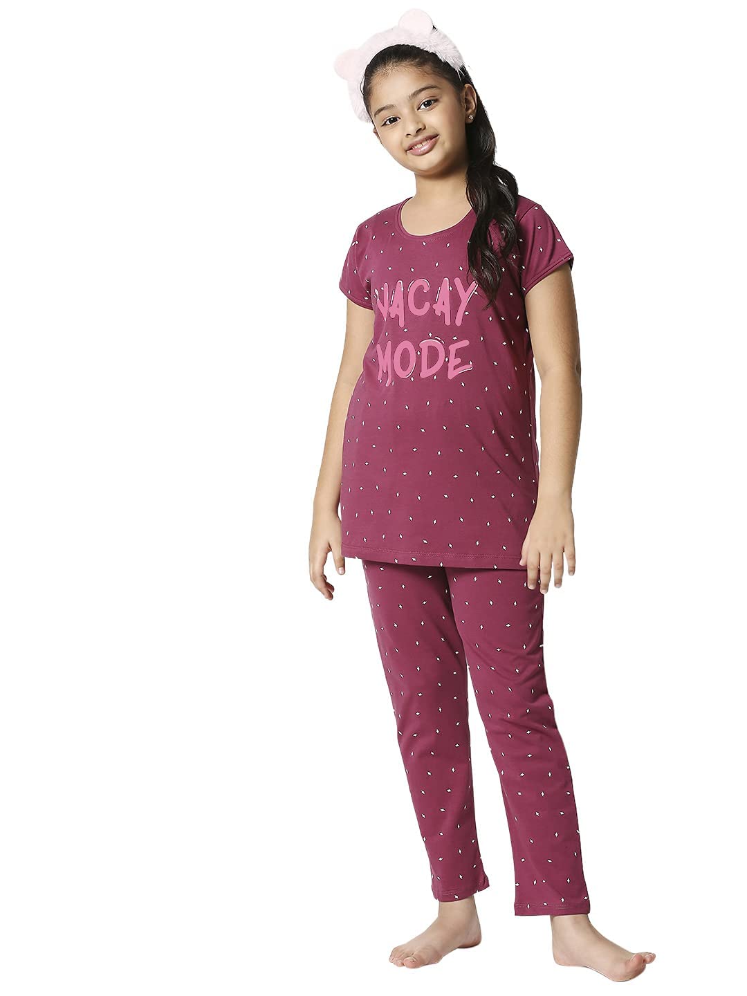 ZEYO Girls Night Suit Set Cotton Flash Print Purple Night dress 5519 3
