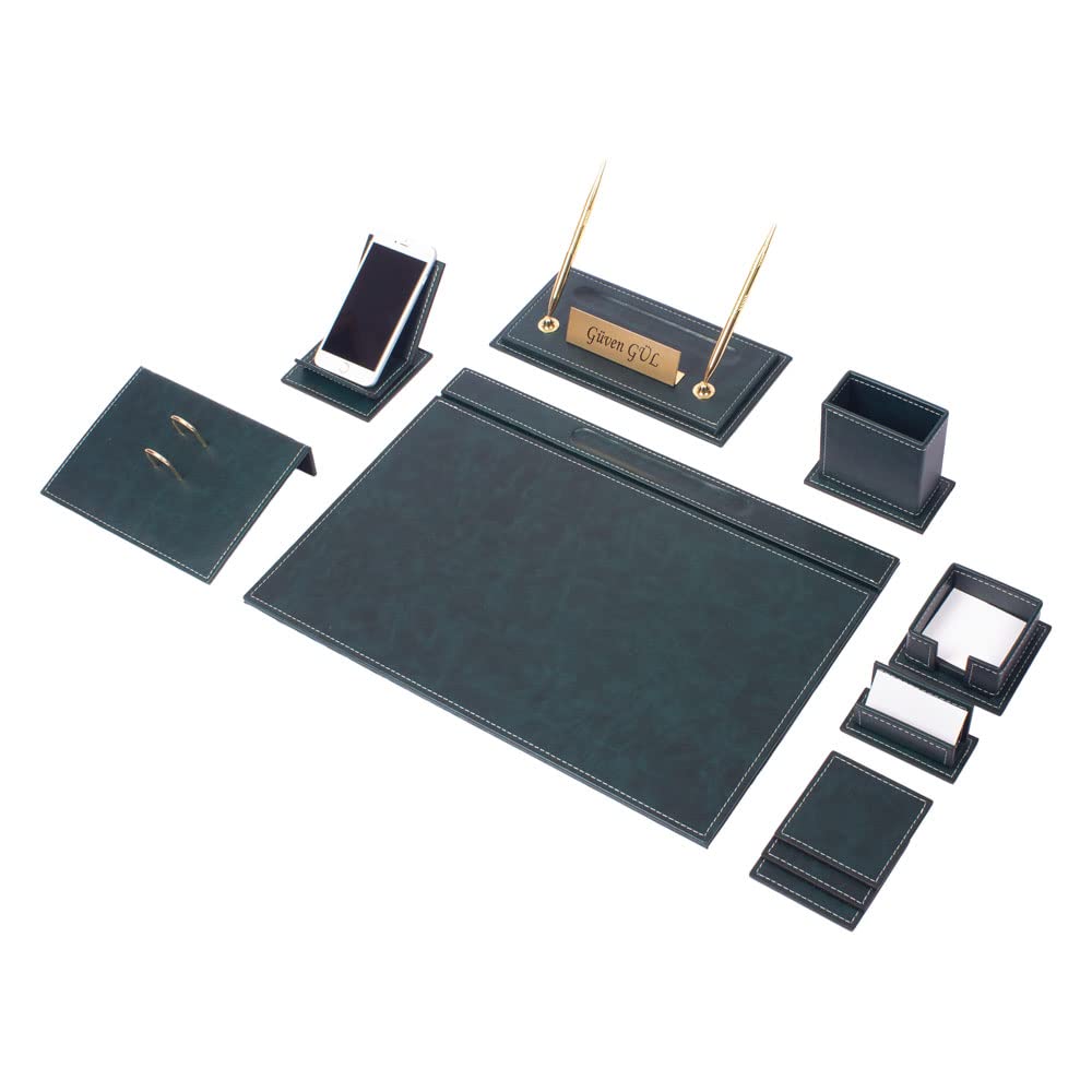Set da scrivania in pelle, accessori per ufficio e ufficio, accessori per casa e ufficio, accessori da scrivania, organizer da scrivania, tappetino da scrivania, 12 pezzi, 12 pezzi (Green)