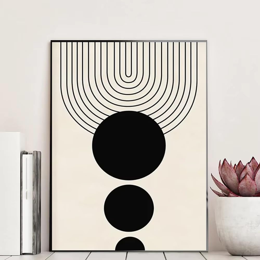DFZEWKI Scandinavian Abstract Wall Art Geometric Beige and Black Arches Geometric Lines Poster Print for Living Room Decor(40x60cm(16x24in)/No frame)