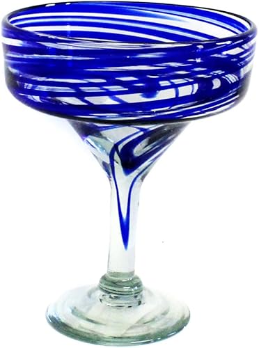 Miniatura 2 de Gafas Margarita - Vidrio soplado a mano mexicano, juego de 4, azul SWIRL