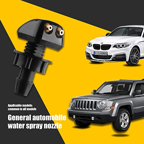 Gseigvee Pack-2 Front Windshield Washer Nozzles, Double-hole Jet Straight Column Water Sprayer, Window Wiper Nozzle, Fit for Most Cars Washer Spray Jet Kit (Black)