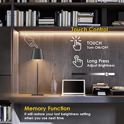 2-Pack Led Cordless Table Lamp, Rechargeable Battery Desk Lamp 3W 5500Mah Battery Operated Stepless Dimming Modern Portable Table Light For Restaurant/Dinner/Bedroom/Outdoor Ip54 Waterproof (Black) #TOP2