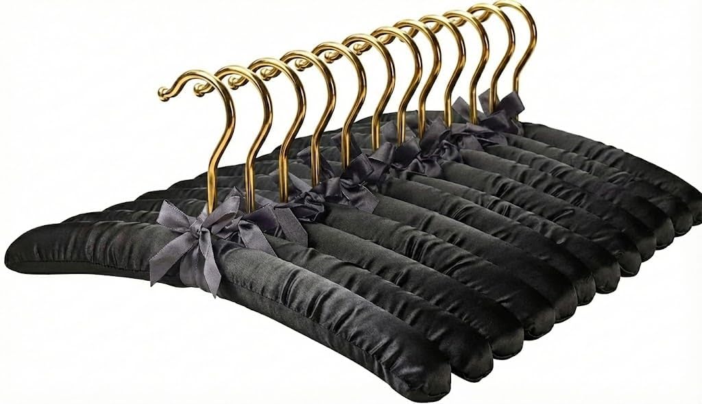 Premium Padded Hangers for Women’s Clothing - Set of 12 Non-Slip Fabric Hangers for Sweaters, Dresses, Coats, Wedding & Bride Hanger, Black