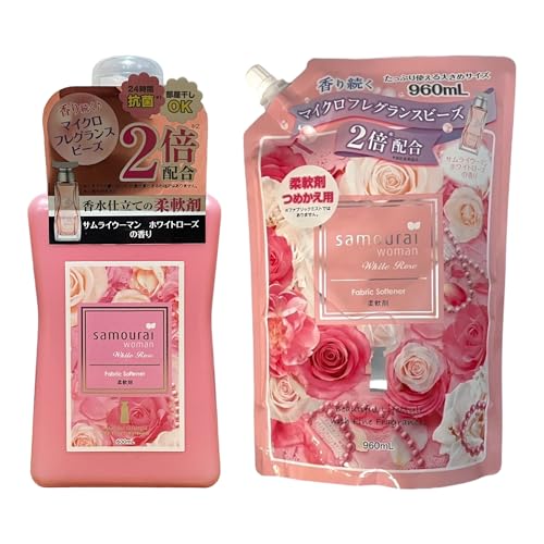 サムライウーマン 柔軟剤 ホワイトローズの香り 本体 600ml 1個 + 詰め替え 大容量 960ml 1個セットのサムネイル