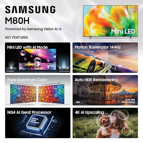 Image of Samsung 55-Inch Class Mini LED M80H Series Samsung Vision AI Smart TV (2026 Model, 55M80H) with AI Mode, Motion Xcelerator 144Hz, Pure Spectrum Color, Auto HDR Remastering, Alexa Built-in, 4K