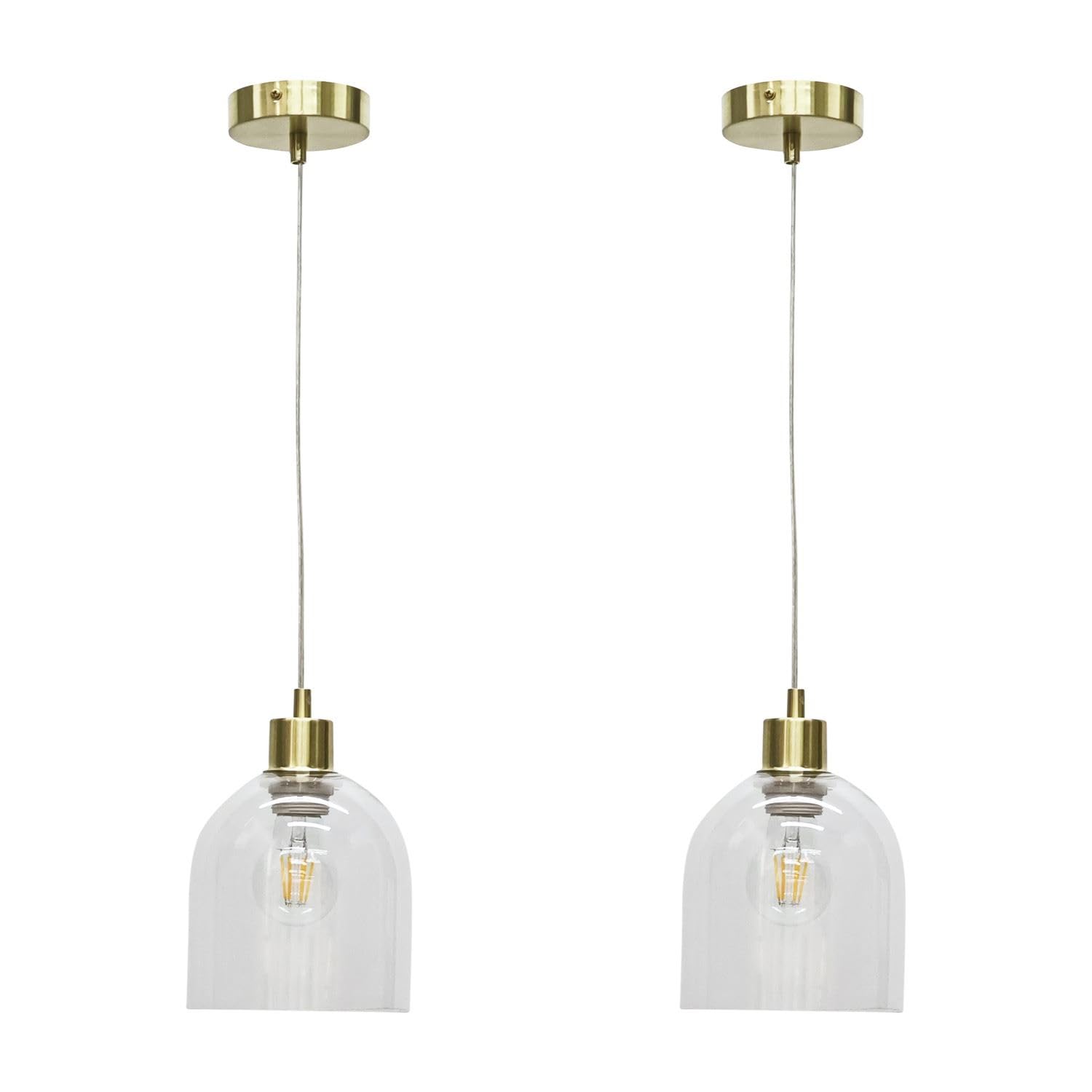 First Choice Lighting Set Of 2 BeltenClear Glass Cloche With Satin Brass Pendant Fittings from B&Q