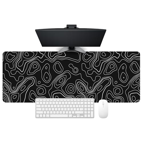 Image of Abstract Contour Line Extended Desk Mat (305 x 813 mm) - 3mm Thick Premium Rubber Base Mouse Pad for Gaming, Office & Work Setup