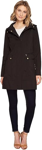 Cole Haan Chaqueta de lluvia con capucha plegable con lazo trasero para mujer