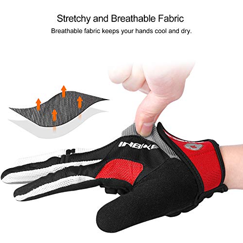 Inbike Touch Screen Bike Gloves Full Finger Gel Padded Mountain Bike Gloves For Men Red Medium #TOP2