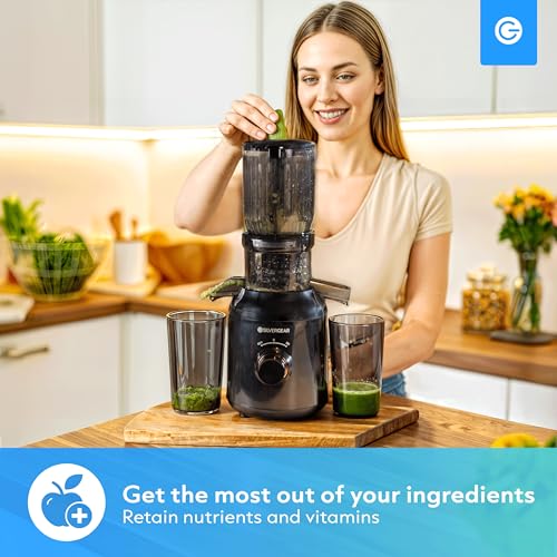 Silvergear® Licuadora | Extractor de Zumos y Verduras | Slowjuicer 250 W | Extractor 103 mm Apertura | Slowjuicer Potente Motor a 60 rpm | 2x Envases de 450 ml | Negro - imagen 5