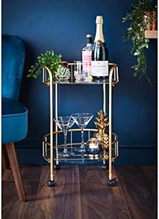 E2B® Gold Drinks Trolley Glass Shelves Serving Bar Cart with Wheels Perfect for Home, Living Room, Serving Drinks - Gold