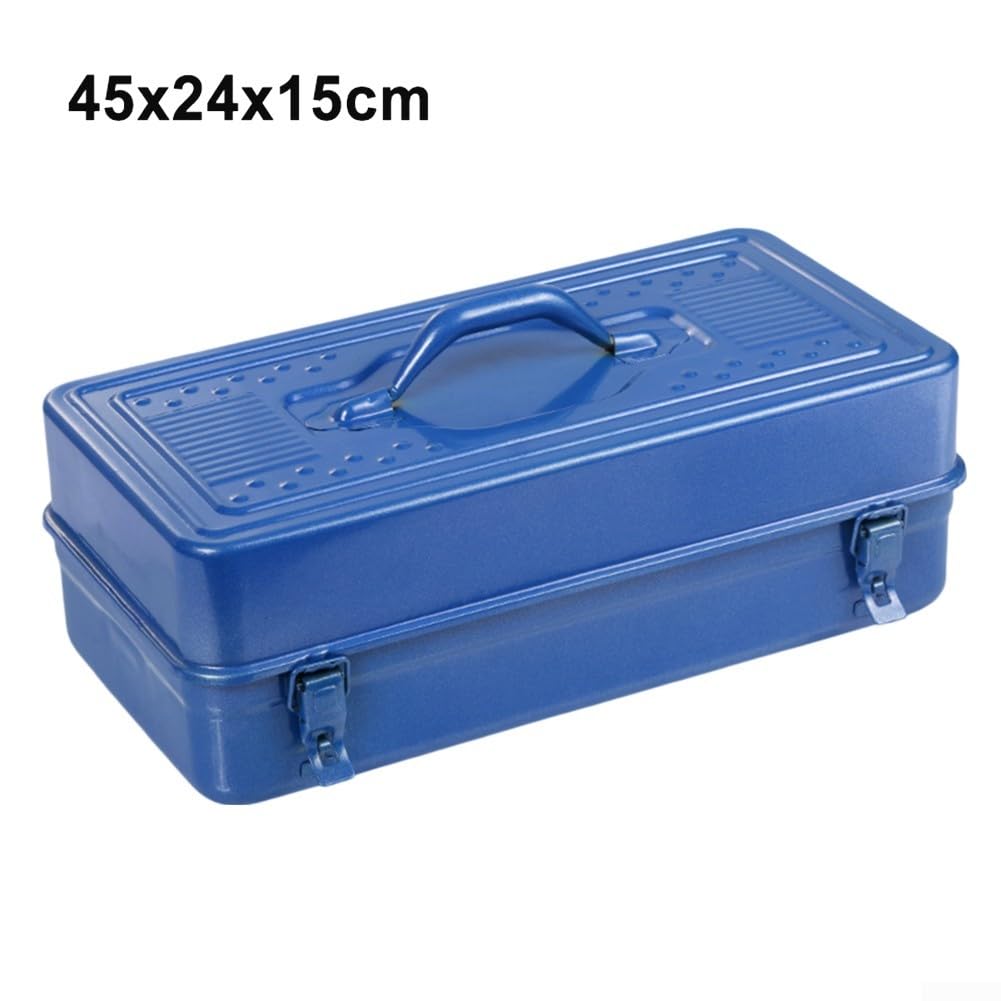 Caja de herramientas de metal, caja de herramientas pesada con mango de rodillo y cierres de metal, caja de herramientas portátil para un montaje seguro de herramientas (45 x 24 x 15 cm)