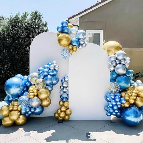 Image of Navy Blue Gold Silver Balloons, 60PCS Star Confetti Balloons, 12 Inch Pearl Navy Blue Metallic light Blue Silver Gold Latex Balloon Helium for Birthday Wedding Baby Shower Graduation Party Decorations