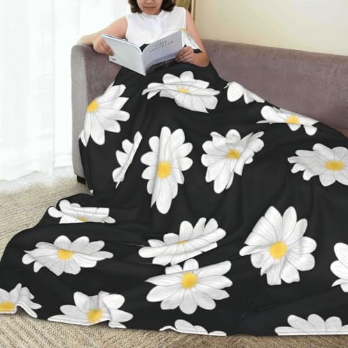 Couverture polaire douce lit imprimé marguerites blanches plaid chaud - 8