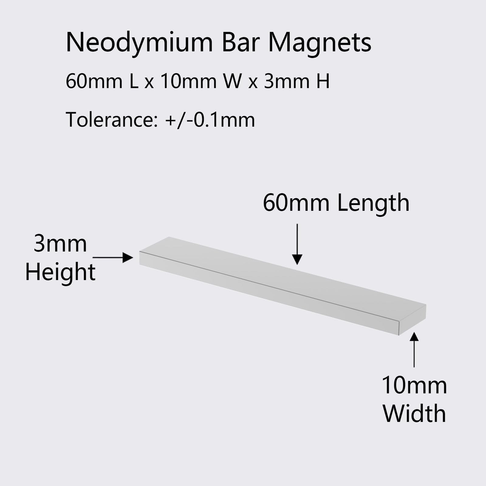 N52 Magnet Blocks - 60x10x3mm - 10 Pack, Large Strong Rectangular Neodymium Bar Magnets, Powerful Rare Earth Magnets, Heavy Duty Industrial Neodymium Large Block Magnet Strip — Amazon image 2