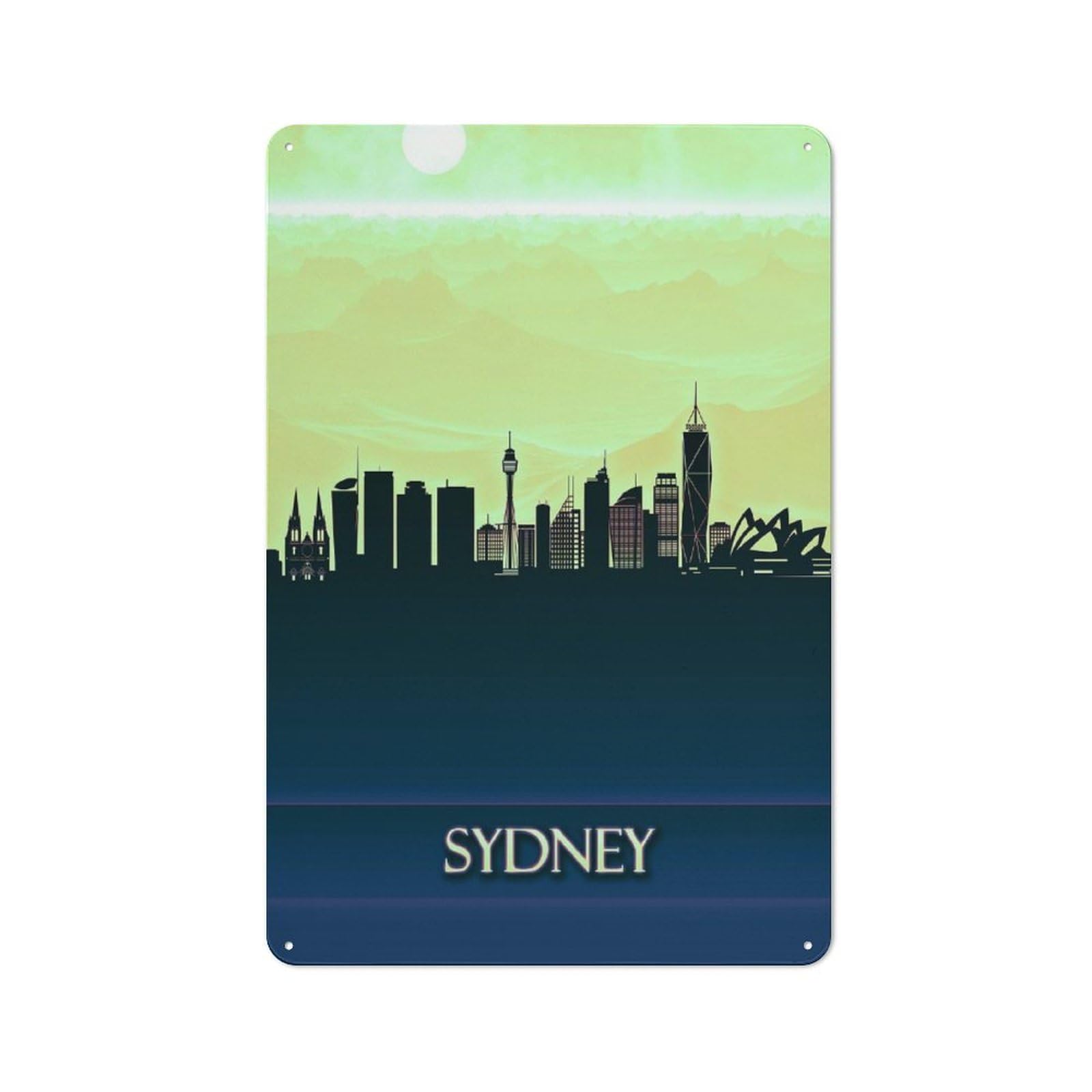 Junmoney Sydney City Skyline Retro Metal Gift Sign 30X20cm Featuring Small Space Decor For Bedroom, Kitchen, Office Or Living Room