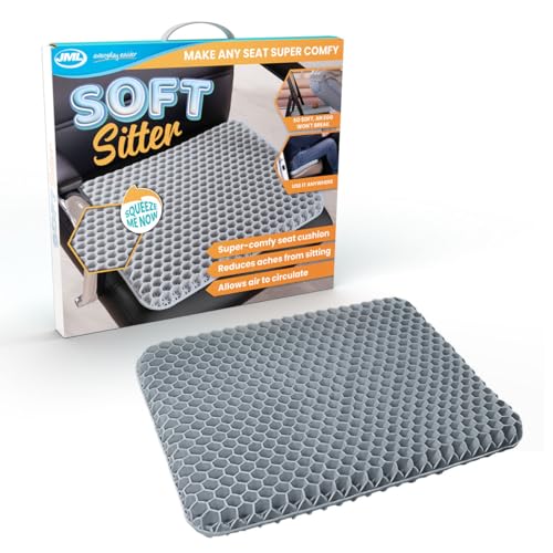 JML Soft Sitter Honeycomb Cushion - Gel Seat Cushion for Support and Flexibility Home Office Gaming and Car Seat Pads - Lightweight Durable Breathable for All-Day Comfort and Posture Grey