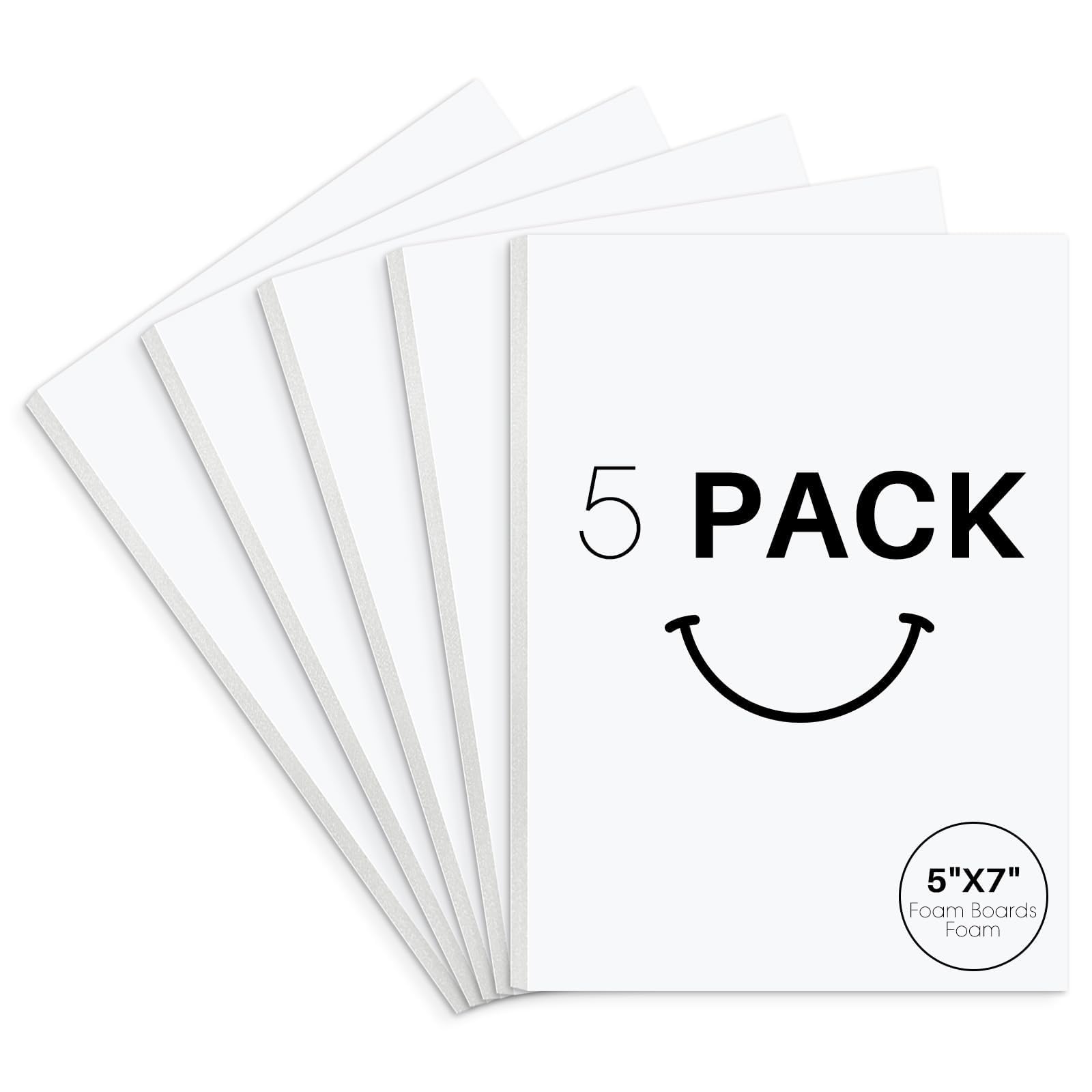 Golden State Art, Acid Free 5 Pack 5x7 White Foam Boards Foam Core Poster Board, 1/8'' Thick Polystyrene Foam Sheet for Projects, Mounting, Crafts, Art and Presentations