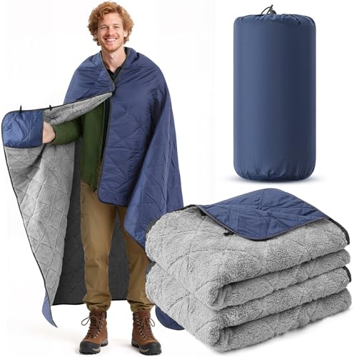 Mindsoft Waterproof Sherpa Camping Blanket 59"x79" Blue