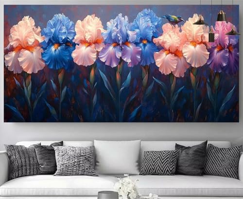 Diamond Painting XXL Fleurs et Oiseaux 50x150cm pour Décoration Salon DIY