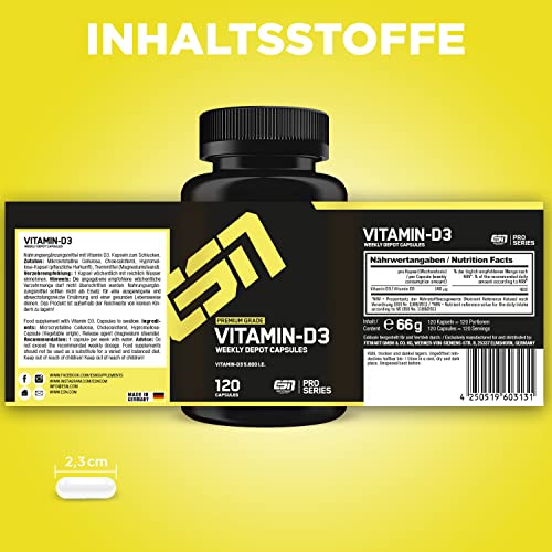 Vitamin D3 Kapseln von ESN, 120 Stück, zur Unterstützung der Vitamin D Versorgung