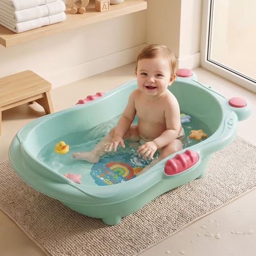 Image of StarAndDaisy Baby Bath Tub for 0-5 Years, Spacious Baby Bathtub with Smooth Rounded Edges, Raised Base, Easy Drain Plug, One-Piece Design, Infant Bath Tub for Newborns & Toddlers