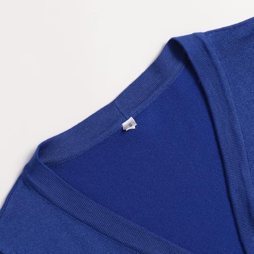 Image of Women's Cropped 3 /4 Sleeve Knit Cardigan - Open Front Bolero Shrug (Blue, X-Large)