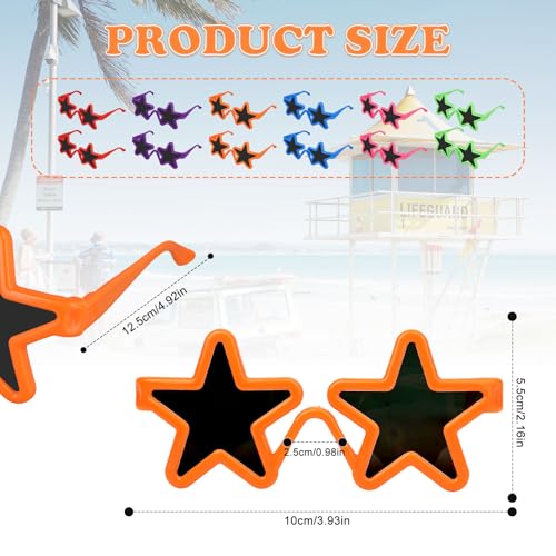 24 Pairs Kids Star Sunglasses, Retro Style Neon Star Sunglasses Funny Photography Props Star Shaped Glasses for Birthday Graduation Party Supplies Summer Beach Pool Favors2
