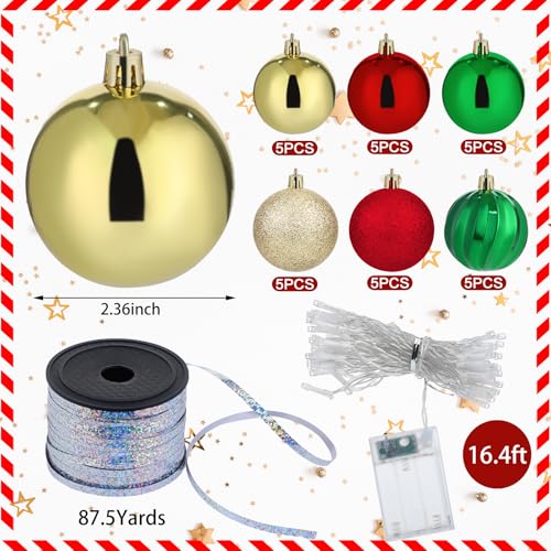 Riceshoot Christmas Window Decorations 9ft Christmas Garland Ornaments with Xmas Balls Silver Curling Ribbon Lights and Large Red Bows for Home Kitchen Window Decor Garden Holiday Party Decorations by Riceshoot - Used condition - Image 3