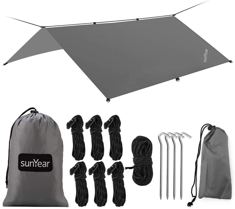 Image of Hammock Rain Fly Tent Tarp Provides Effective Protection Against Rain, Snow. 32ft Long Ridgeline. Big 9.8x9.5ft Durable, Waterproof 210D Oxford. 6 Reflective Guy Lines, 2 Stuff Sacks. Easy Assembly