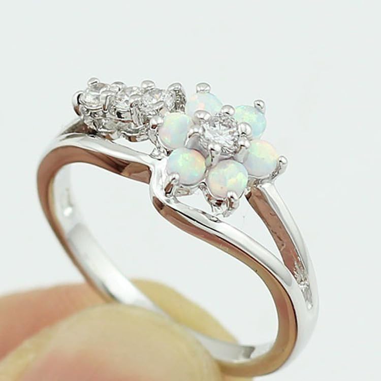 Silvery Floral Opal Ring White Zircon Jewelry Ring Jewelry Birthday Proposal Gift Bridal Engagement Party Band Rings(Size-7)2