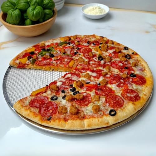 Amerizy Large 16 Inch Stainless Steel Pizza Pan Screen Uncoated Crisper Tray for Oven Baking Heavy-Duty Round Mesh Pizza Bakeware for Even Heat and Crispy Crusts