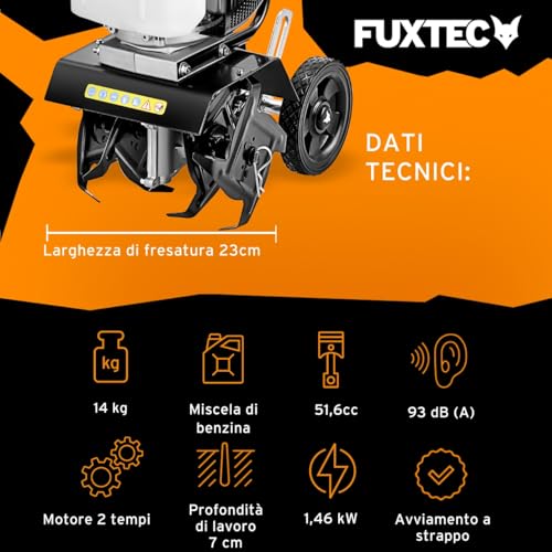 FUXTEC Motozappa a Scoppio FX-AF152 – Potente fresatrice a benzina con motore 2 tempi, larghezza di lavoro 23 cm, cilindrata 51,6 cc, 2 frese da 70 mm, peso netto 14 kg - 3